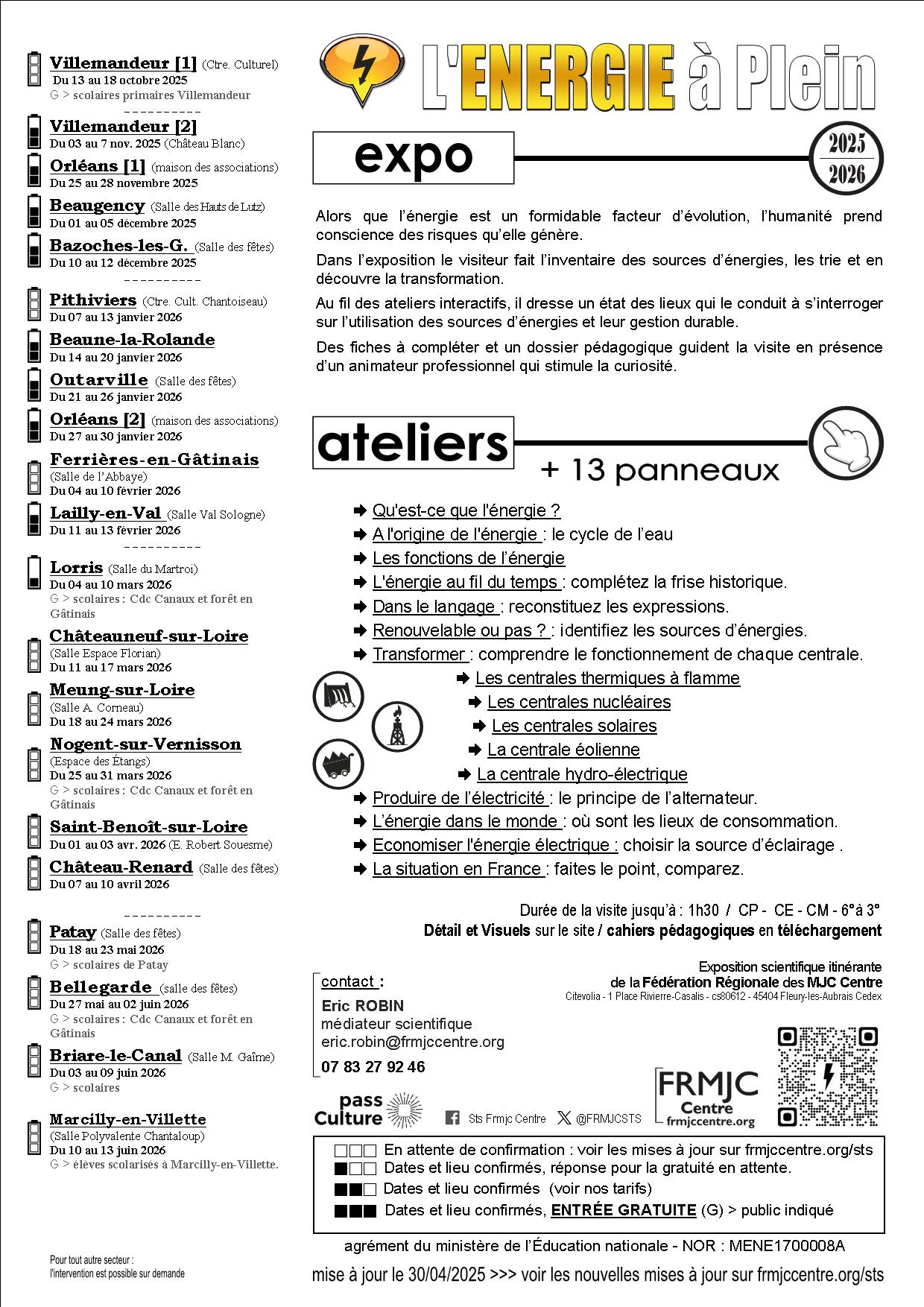 Fiche technique exposition interactive - l'ENERGIE à Plein